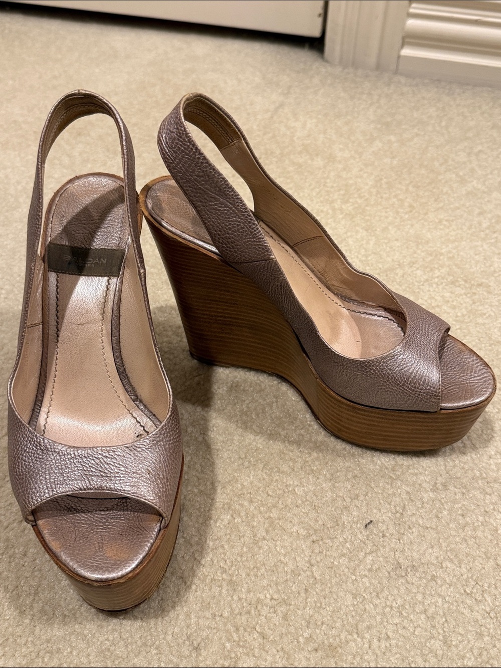 Metallic Bronze Peep-Toe Wedge Sandals - Women